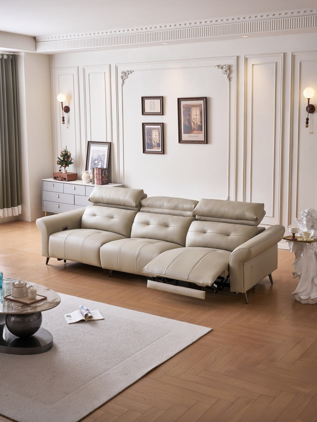 Smart 3-Seater Electric Recliner Sofa in Grey Leather | LZ Decor ...