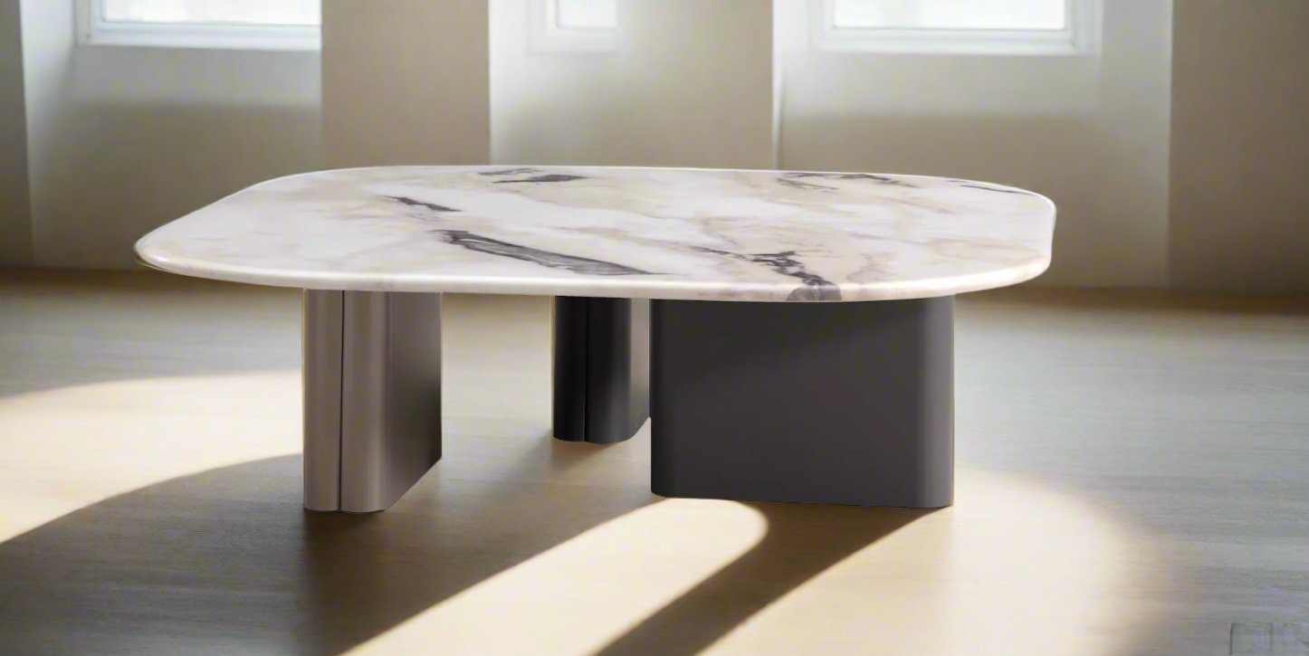 Aurora Series – White Marble Coffee Table & Side Table Set