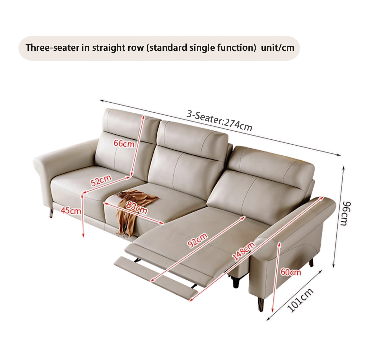 Nova 3 Seat Dual Electric Reclining Sofa - Leather