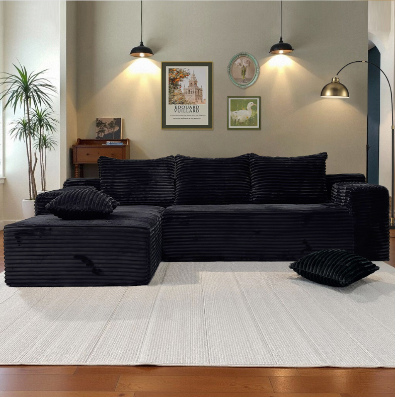 Lumumu L-shape 4 Seater Modular Sofa Bed - Fluffy Corduroy