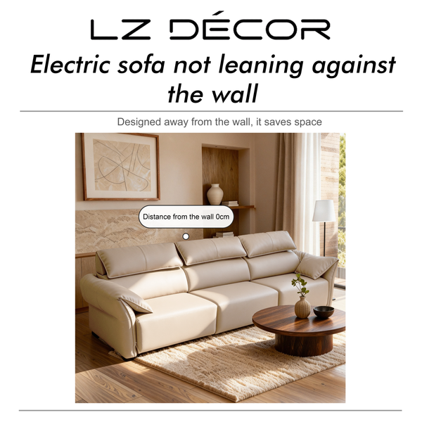 Opulence 2.65M 3.5 Seat Electric Recliner Sofa Bed (Beige White) - Leather