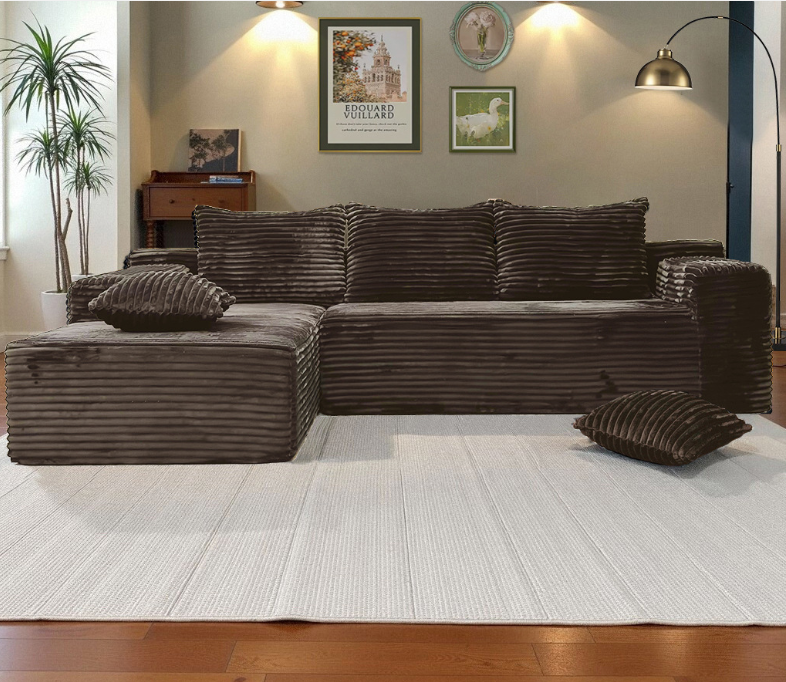 Lumumu L-shape 4 Seater Modular Sofa Bed - Fluffy Corduroy