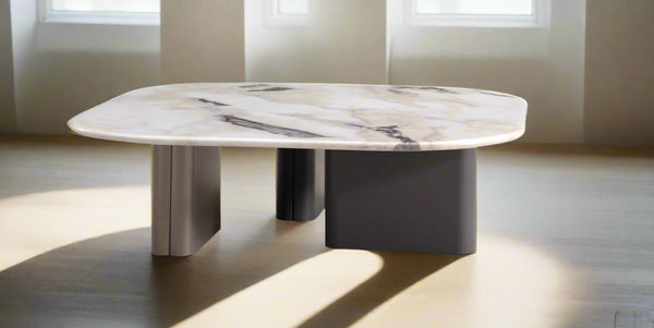 Aurora Series – White Marble Coffee Table & Side Table Set