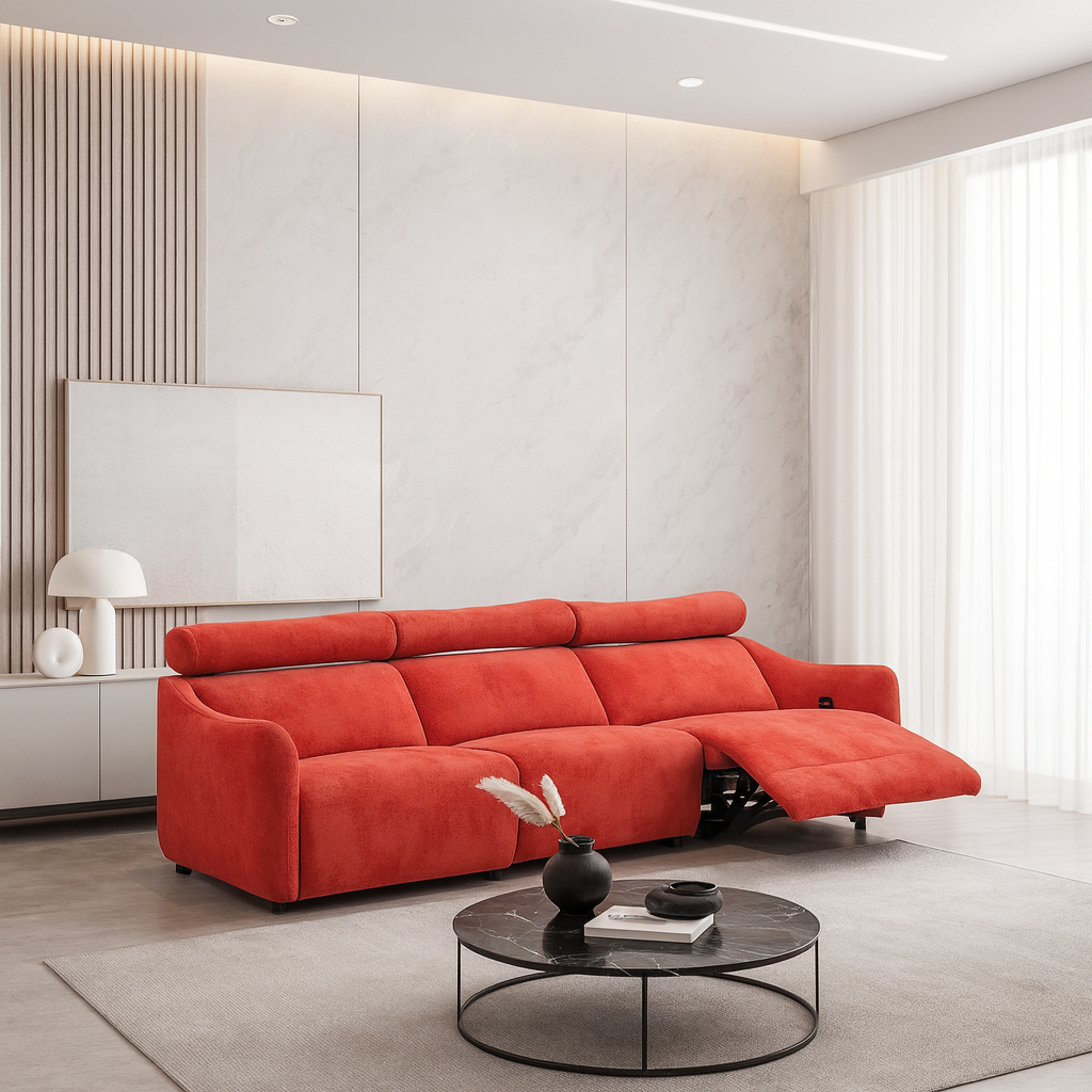 Sugar 3 Seat Dual Electric Reclining Sofa with Adjustable Headrest - Fabric