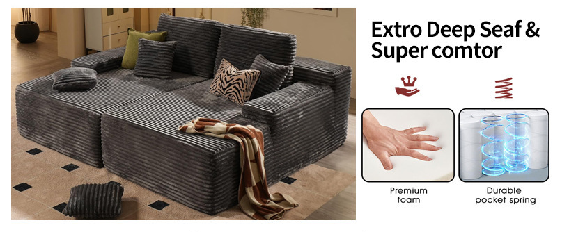 Mofufu 3 Seater Modular Sofa Bed - Fluffy Corduroy