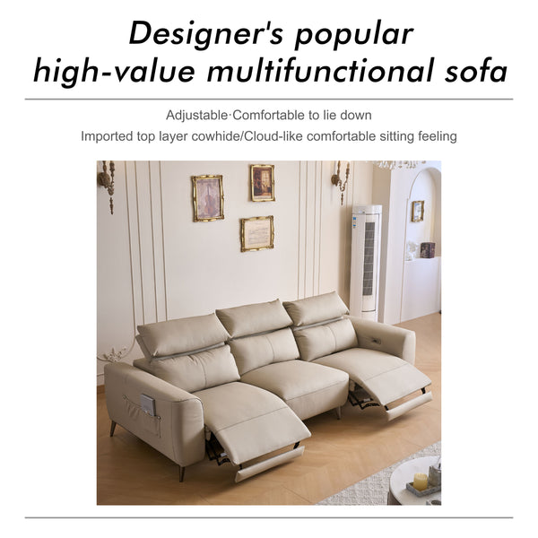 LuxPower 3-Seater Leather Electric Recliner Sofa with Adjustable Headrests