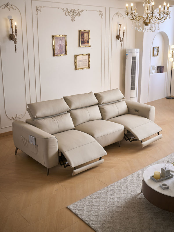 LuxPower 3-Seater Leather Electric Recliner Sofa with Adjustable Headrests