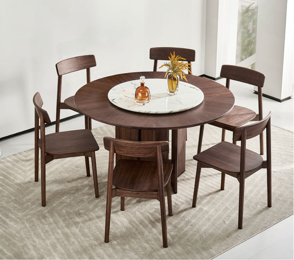 Avallo Wood Round Dining Table with Marble Rotating Tray