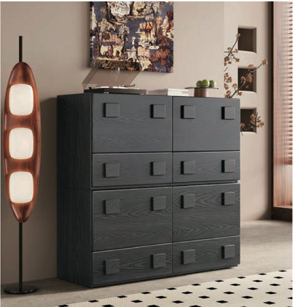 Modern Geometric Black Wood Chest of Drawers