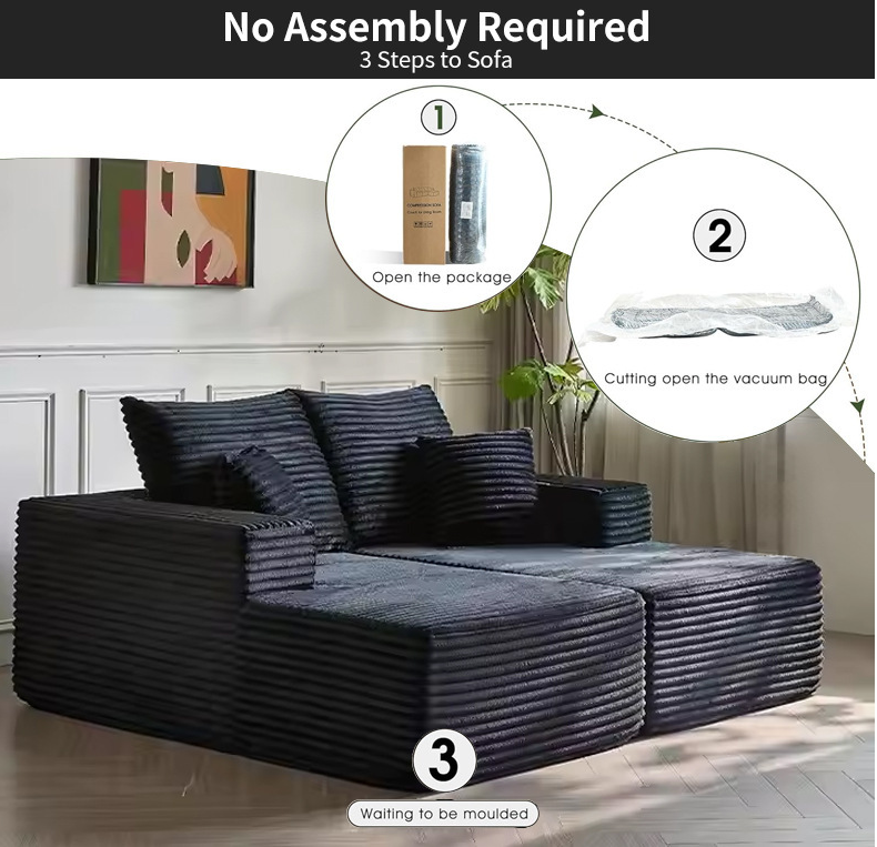 Mofufu 3 Seater Modular Sofa Bed - Fluffy Corduroy