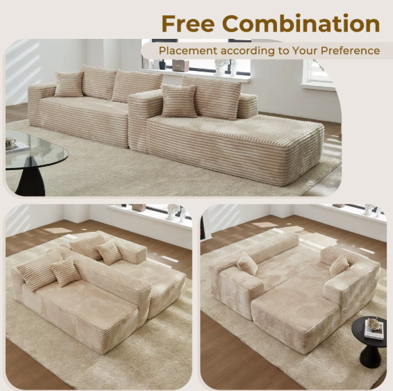 Lumumu L-shape 4 Seater Modular Sofa Bed - Fluffy Corduroy