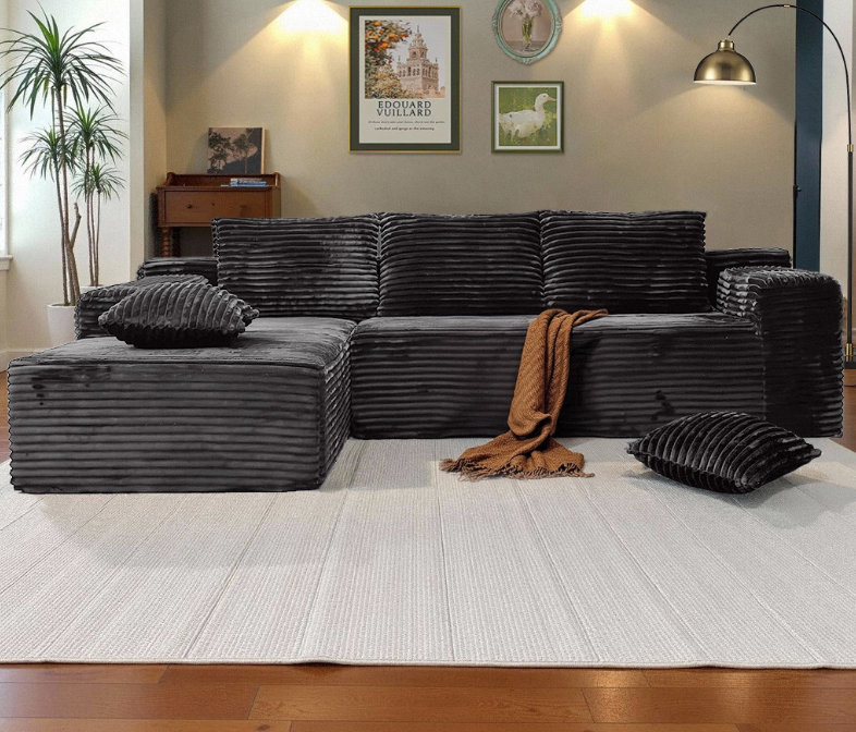 Lumumu L-shape 4 Seater Modular Sofa Bed - Fluffy Corduroy