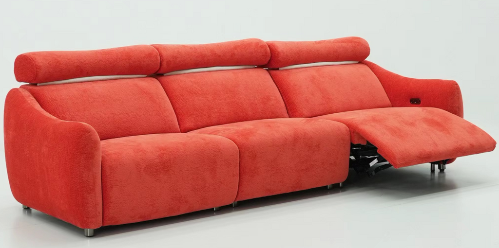 Sugar 3 Seat Dual Electric Reclining Sofa with Adjustable Headrest - Fabric