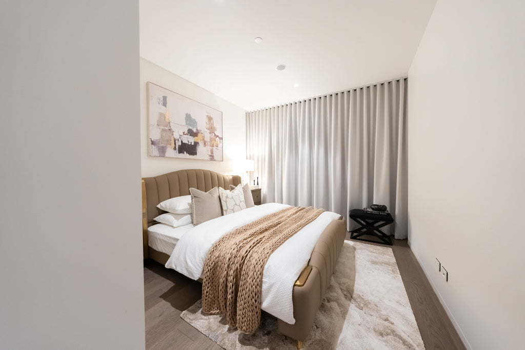Luxe Arc Upholstered Bed with Gold Trim