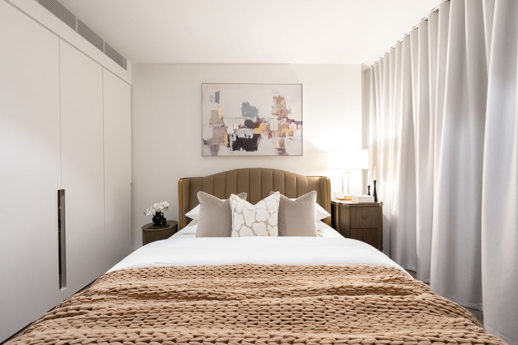 Luxe Arc Upholstered Bed with Gold Trim