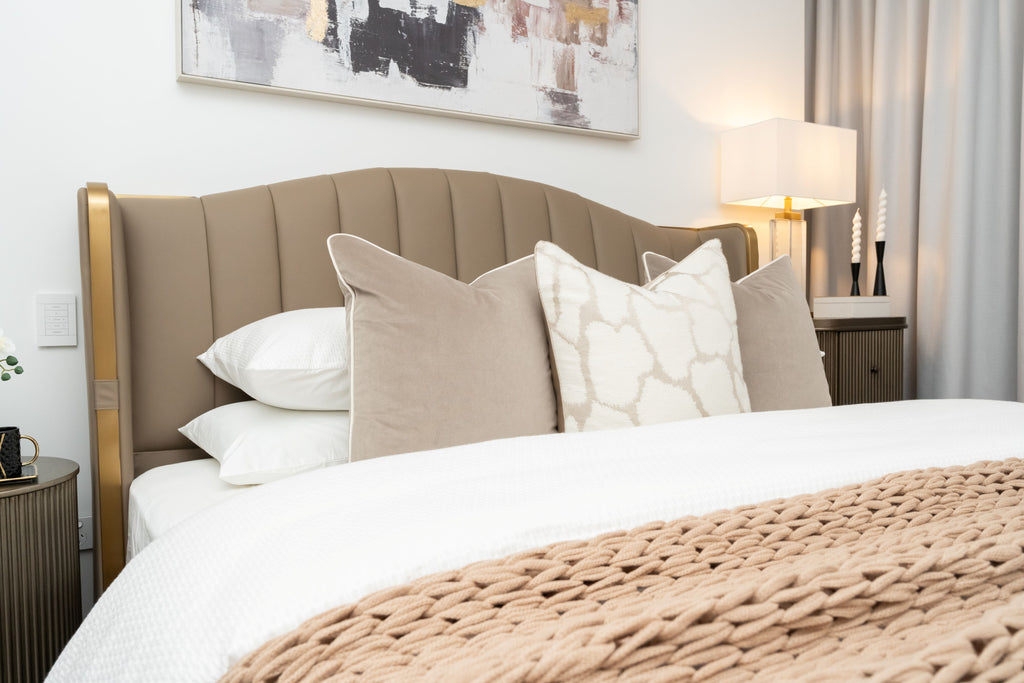 Luxe Arc Upholstered Bed with Gold Trim