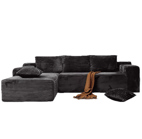 Lumumu L-shape 4 Seater Modular Sofa Bed - Fluffy Corduroy